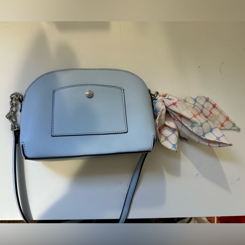 Steve Madden Light Blue Crossbody Bag with Scarf Accent